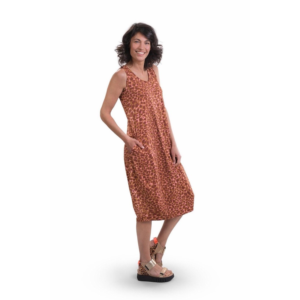 Alembika Confetti Cocoon Dress Size 2 US 8-10 Orange Print Midi Stretch